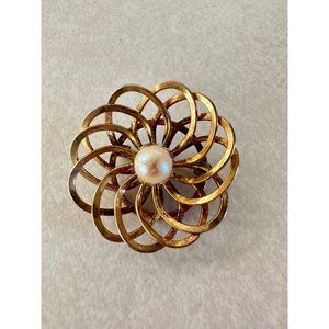 Henry Griffith 1950s 12KT yellow gold filled real pearl wreath round brooch pin